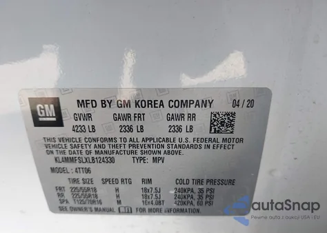 2020 Buick Encore Gx Fwd Essence z USA, uszkodzony, nr VIN KL4MMFSLXLB124330